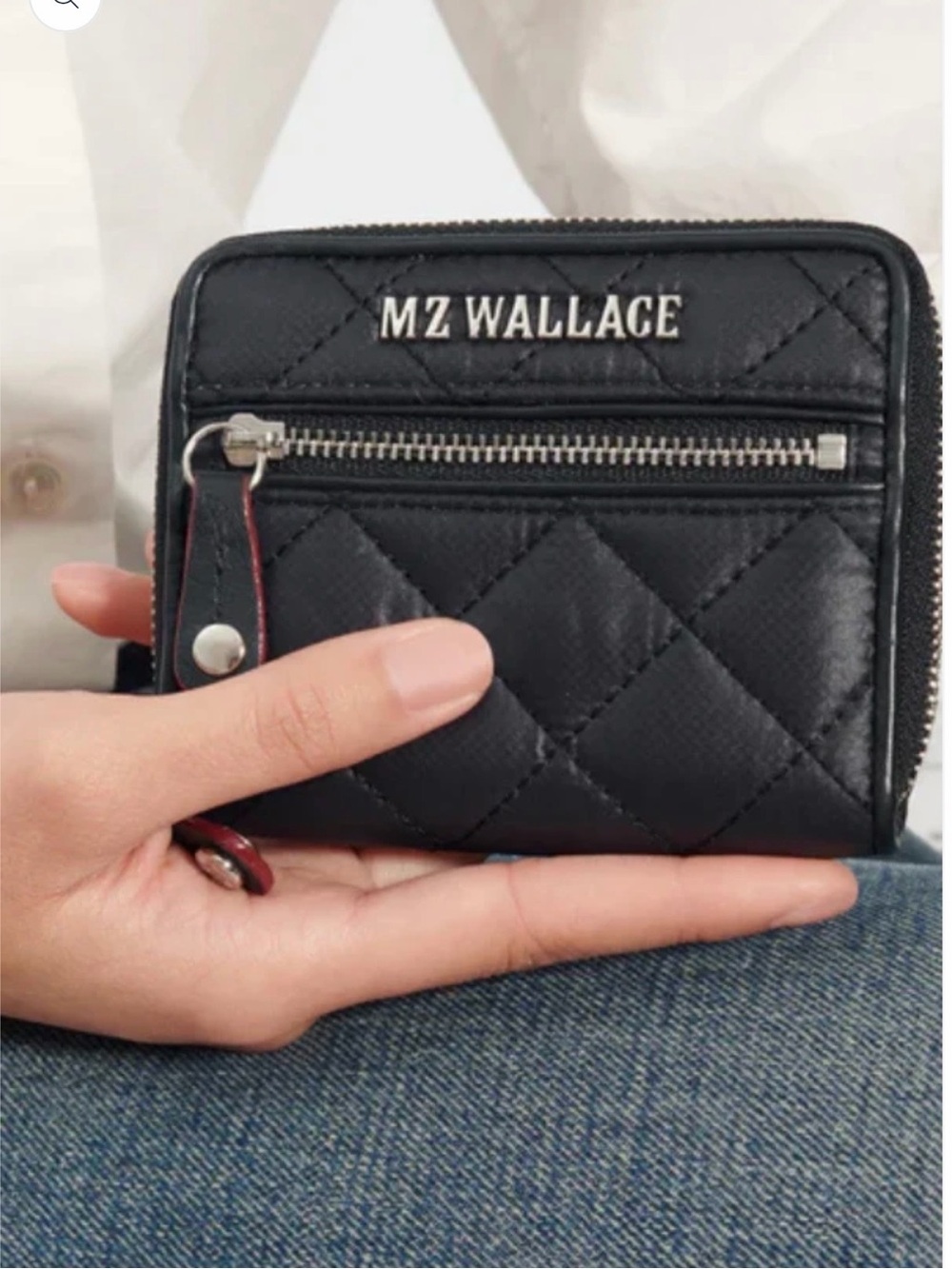 MZ Wallace Quilted Compact Zip Wallet in Black